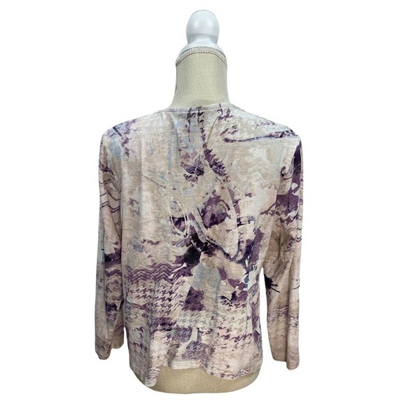Chico's Long Sleeved Top Shirt Blouse White w/ Purple Splatter Pattern Sz 2 - Picture 2 of 6